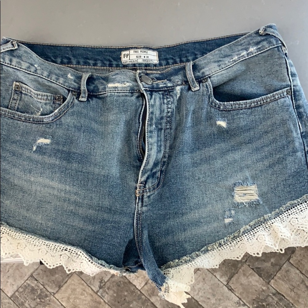 Free People Jean shorts lace trim